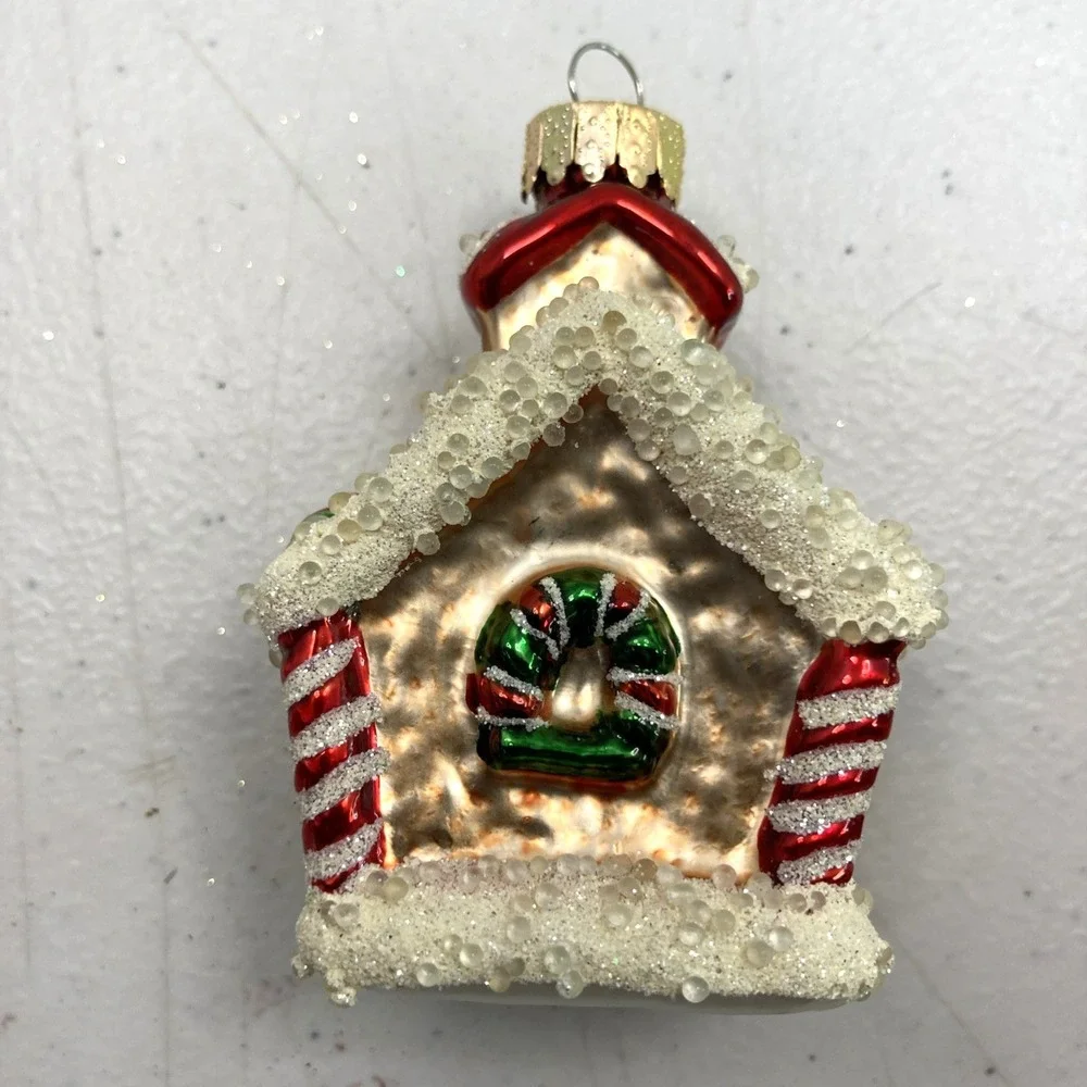 Lot Of 3 Vtg Christmas Glass Blown Ornament Gingerbread House Marked UT‎